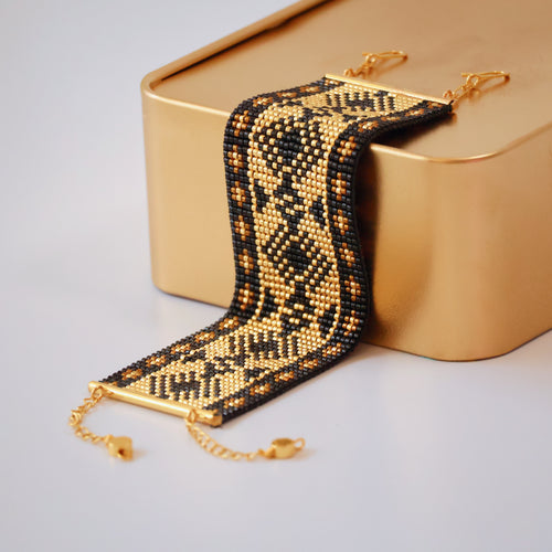 Madhavi Bold Bracelet - Gold & Black